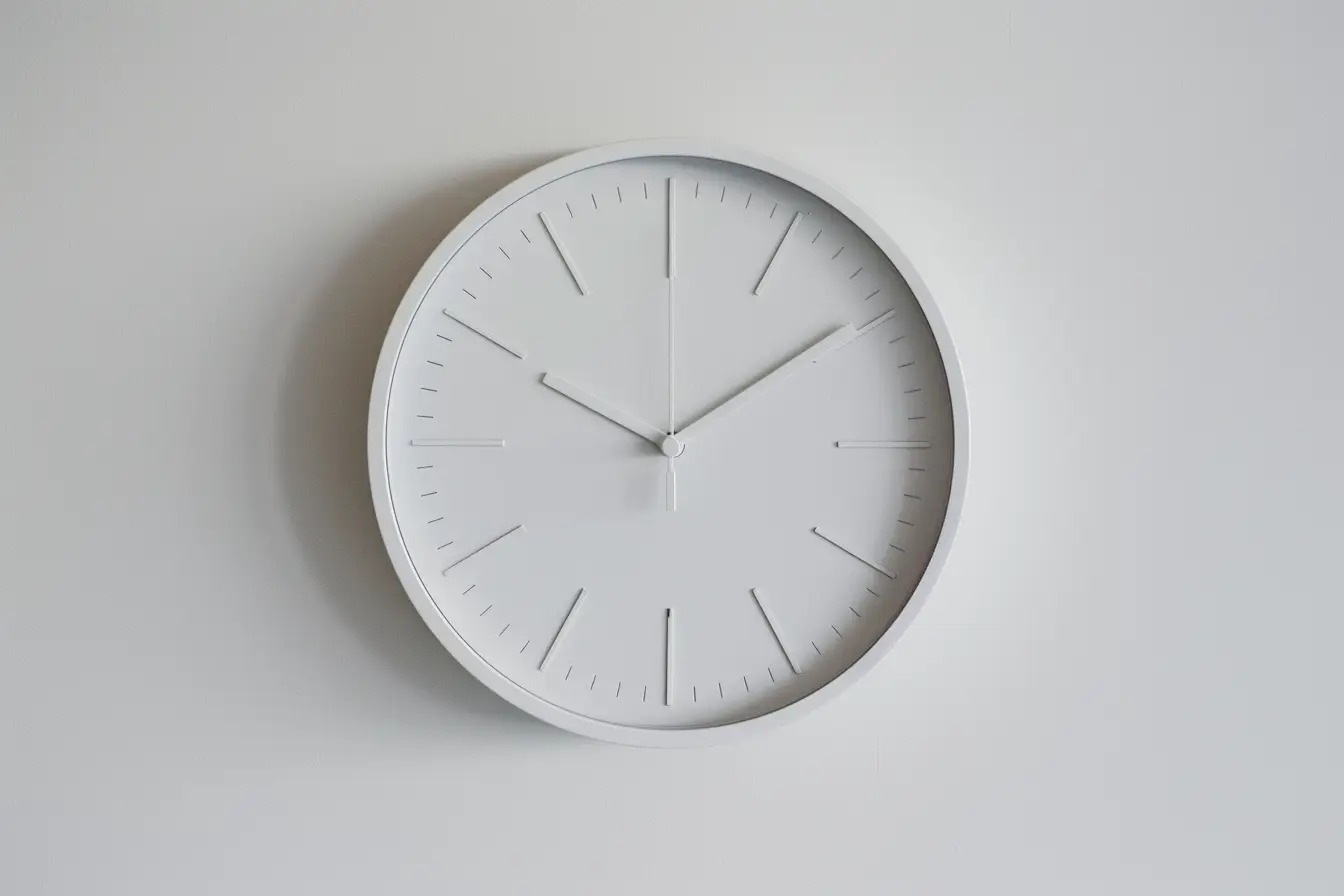 Nowoczesny biały zegar ścienny na jasnej ścianie